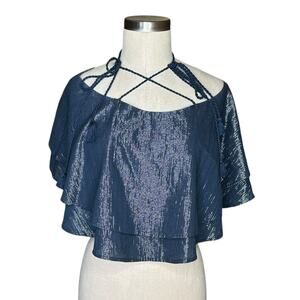 ANAAK Blue Metallic Flutter Tank Top Women's Size 0 One of A‎ Kind Summer Chic